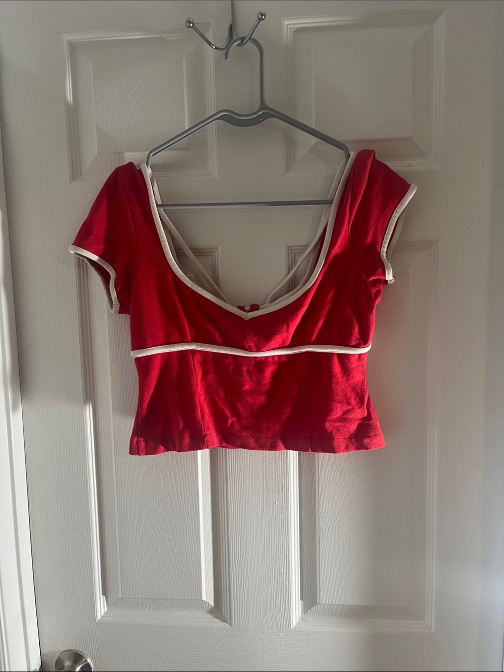 Maeve Red Crop Top with Cream Trim